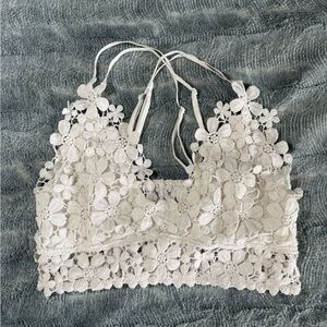 Anemone White Crochet Daisy Longline Bralette - L